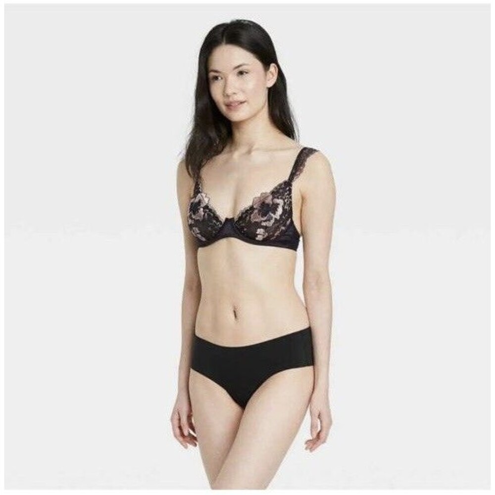 Auden™ Women's Size  Medium  (8-10)  6 pack Laser Cut Bikini Underwear Black